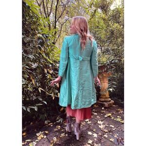 Vintage coat in silk satin, mint/aqua colored, size M